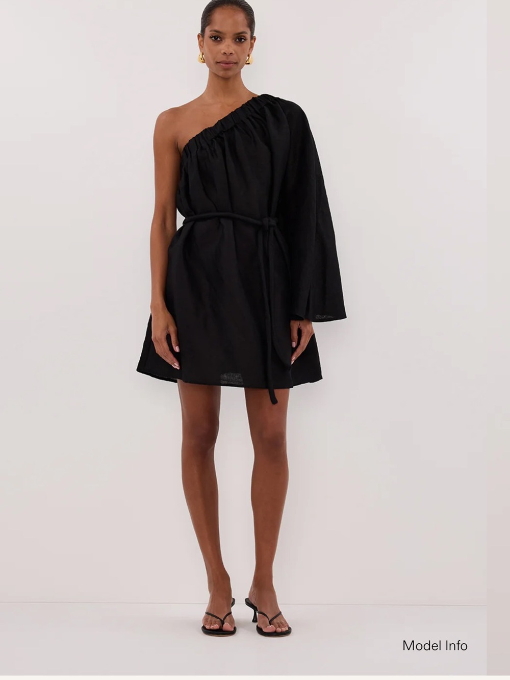 DISSH Black One-Shoulder Linen Mini Dress